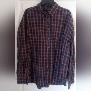 Men's Casual Button Down Shirt - Blue and Orange Plaid